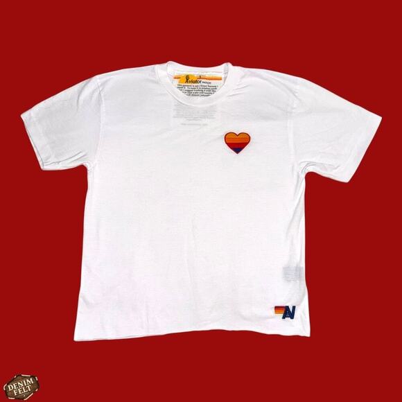 Aviator Nation Embroidered Heart Cropped Tee White Rainbow Logo Size Small NEW - Picture 5 of 12